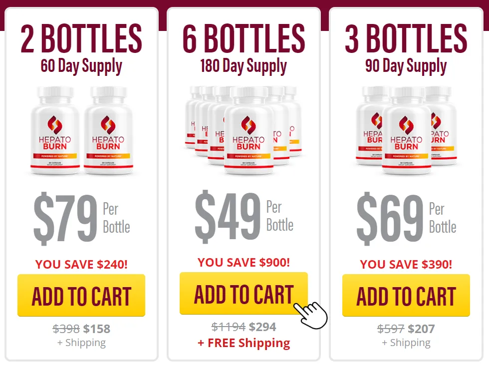 HepatoBurn 2 bottle 3 bottle and 6 bottle pricing packages
